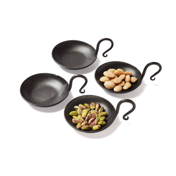 Forged Iron Set of 4 Snack Dishes Serving Plates with Handles