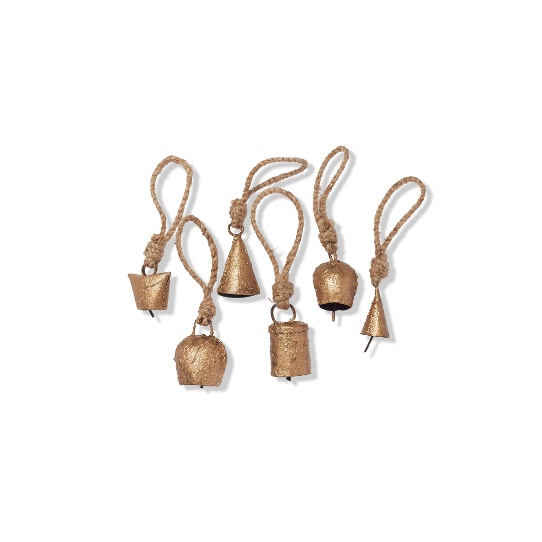 Mini Brass Bell Ornaments Set of 6 Citrine Retail