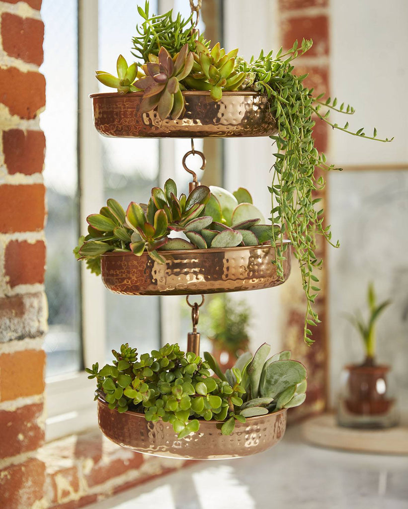 copper hanging plant holder Copper Hanging Planters Set of 3